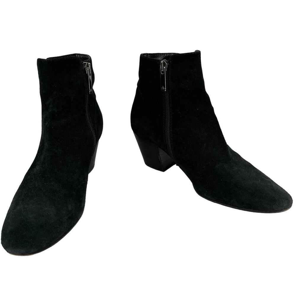 Aquatalia Italy Faylynn Weatherproof Booties 8 Black Pebbled Leather 2" Heels